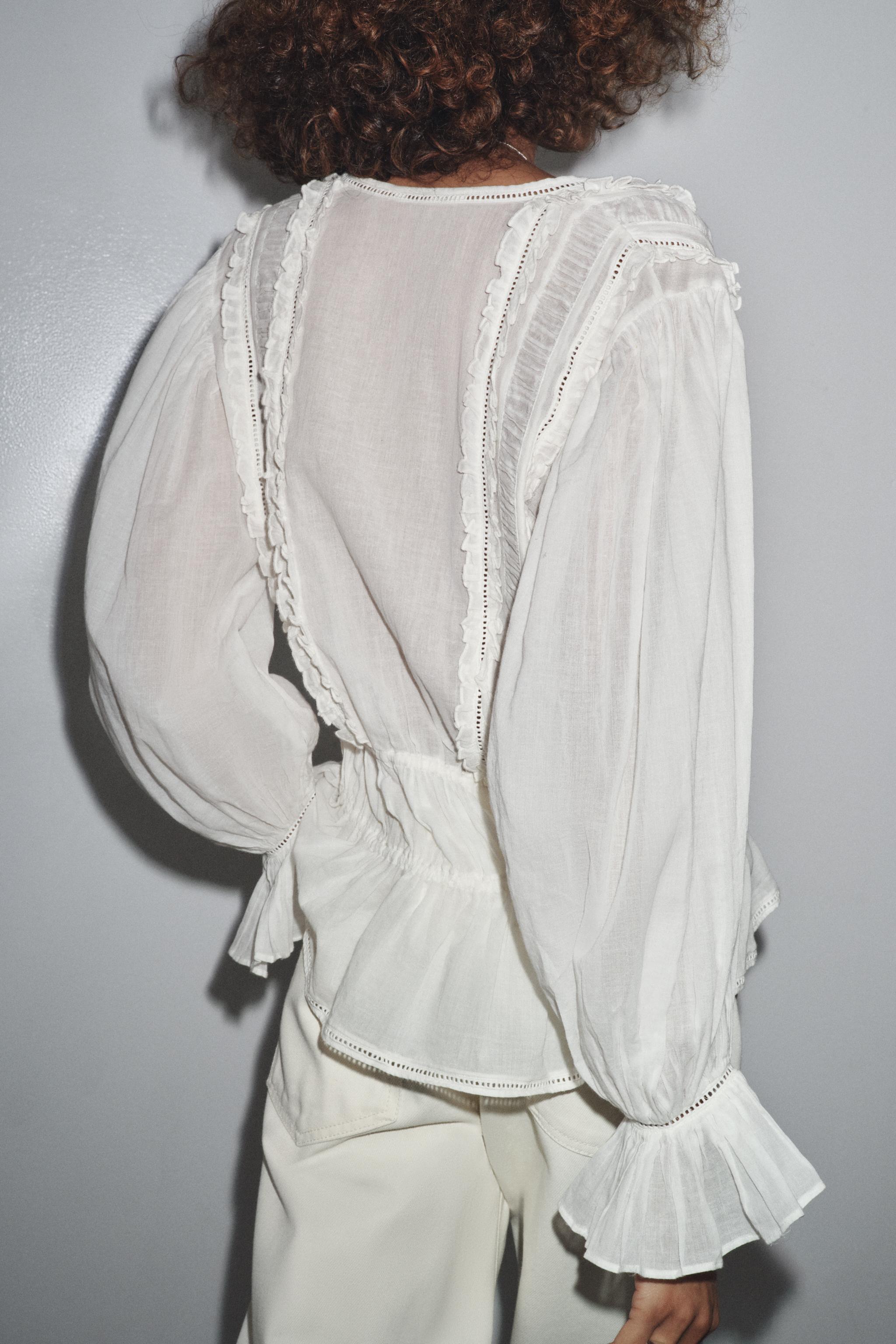 トップス Yoliu Frill Ladder Embroidery EMBROIDERED TIE TOP - White | ZARA Canada