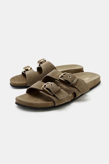 SPLIT SUEDE SANDALS WITH BUCKLES - Taupe Grey by Zara - Image 3