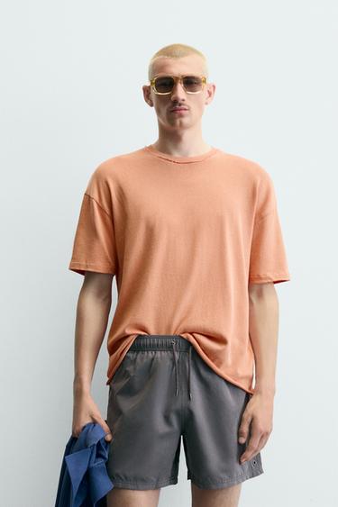 Zara IRREGULAR FINISH KNIT T-SHIRT - Tangerine