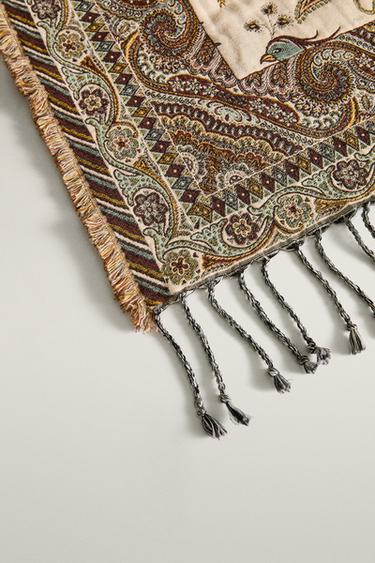 Zara FLORAL JACQUARD BLANKET - Green / Blue