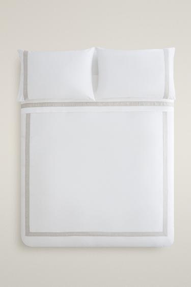 COTTON DUVET COVER WITH LINEN BORDER - White by Zara