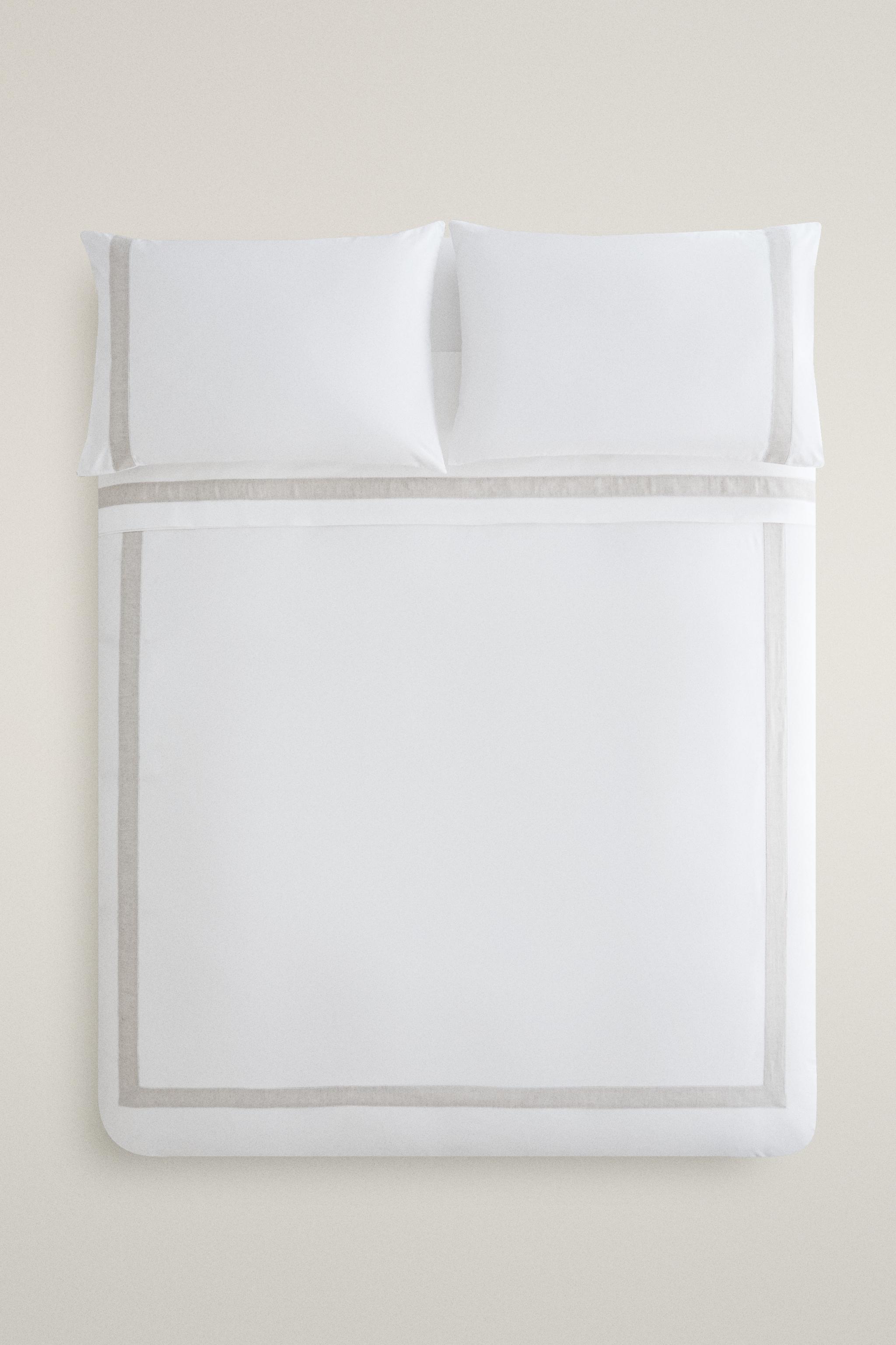 COTTON DUVET COVER WITH LINEN BORDER