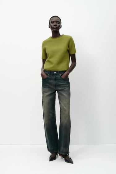 Zara SHORT SLEEVE KNIT SWEATER - Green
