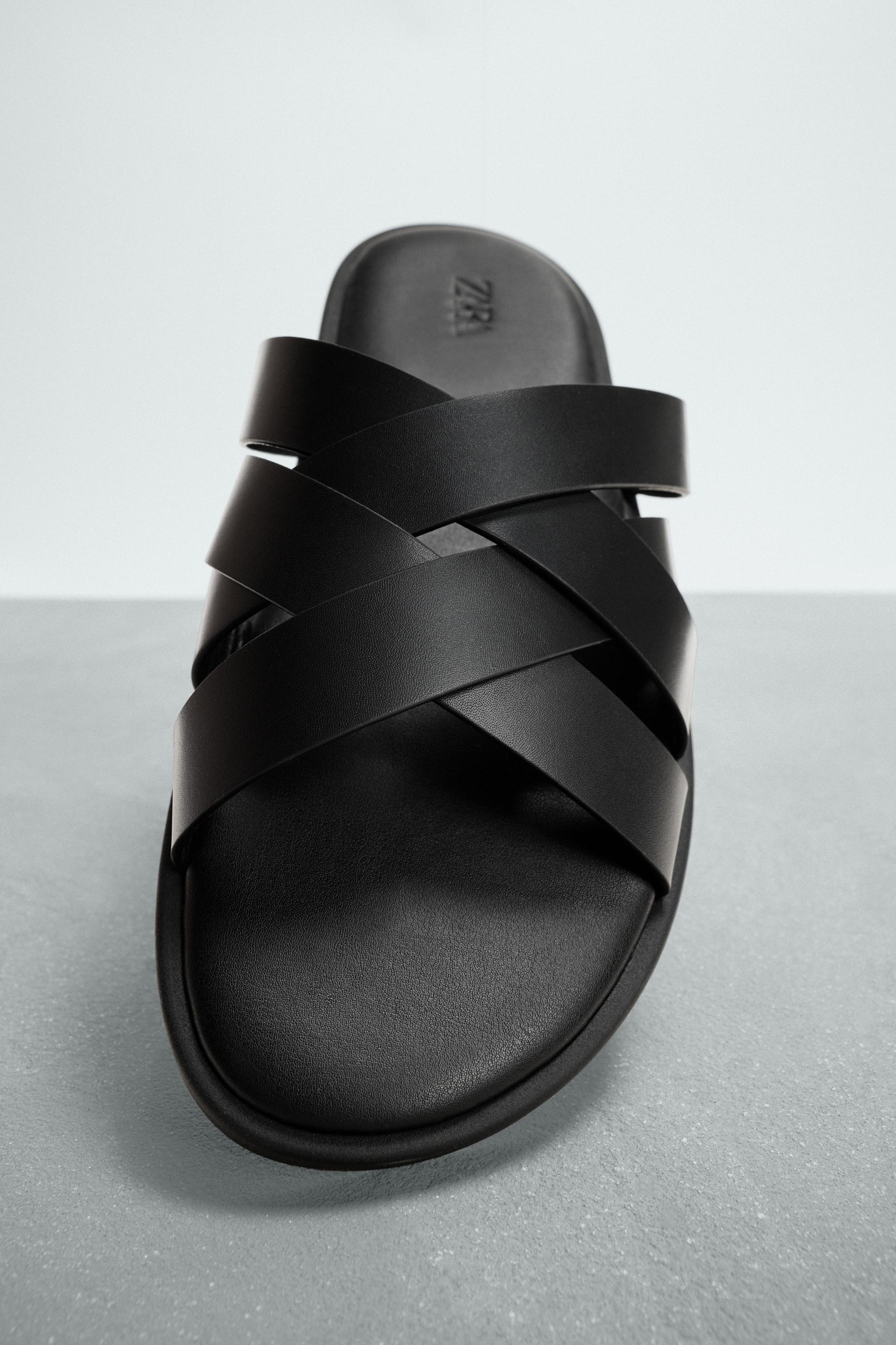 zara origins ストラップ付きレザーサンダル ブラック　size44 zara origins ストラップ付きレザーサンダル ブラック size44