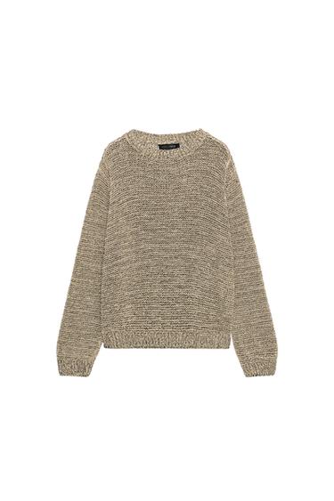 PULOVER DIN TRICOT CU FIR METALIZAT - Negru aur de la Zara