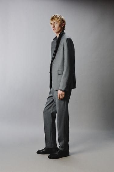 100% LINEN SUIT BLAZER - Blue / Grey by Zara - Image 3