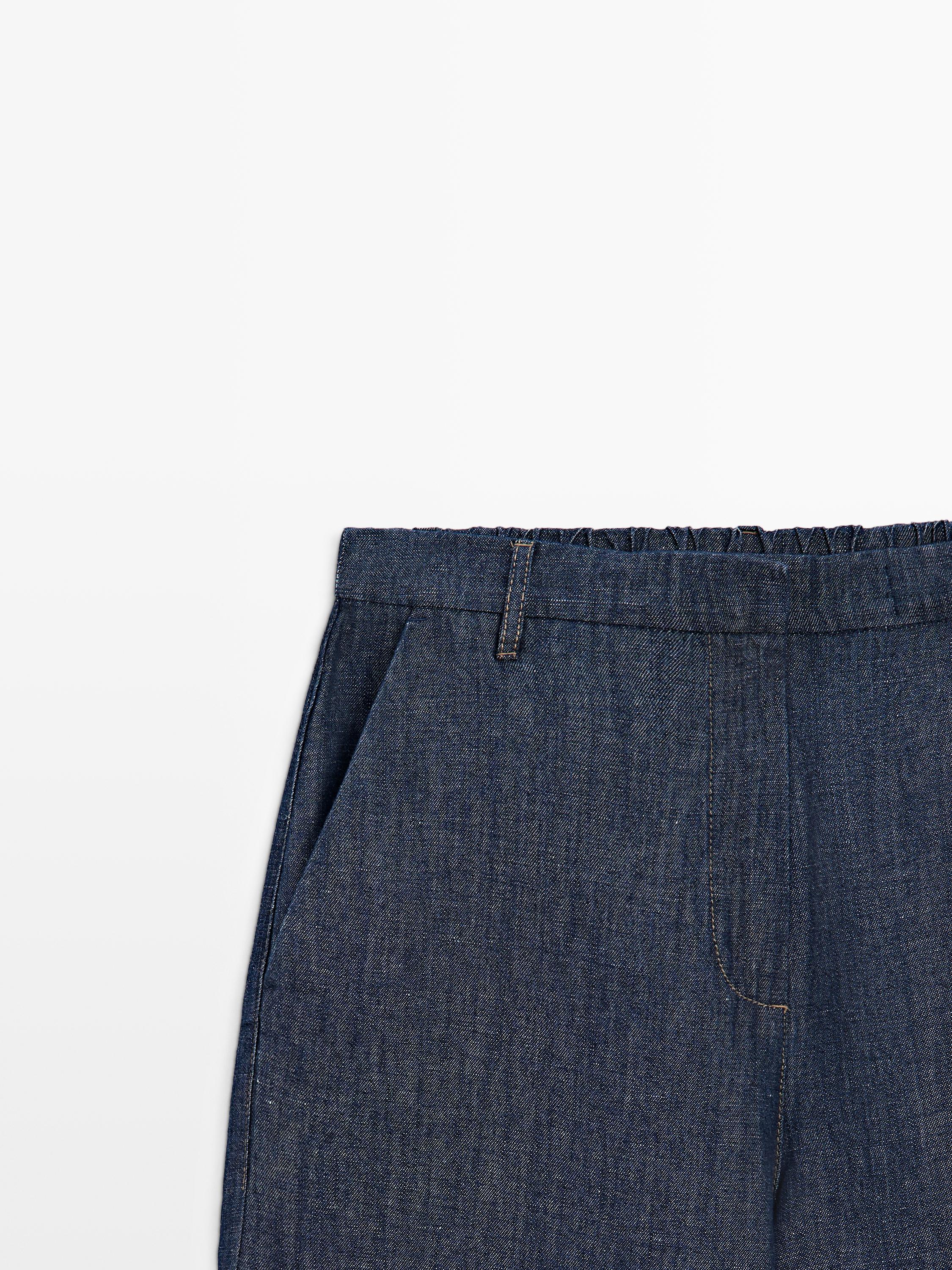 Total look linen blend wide-leg jeans