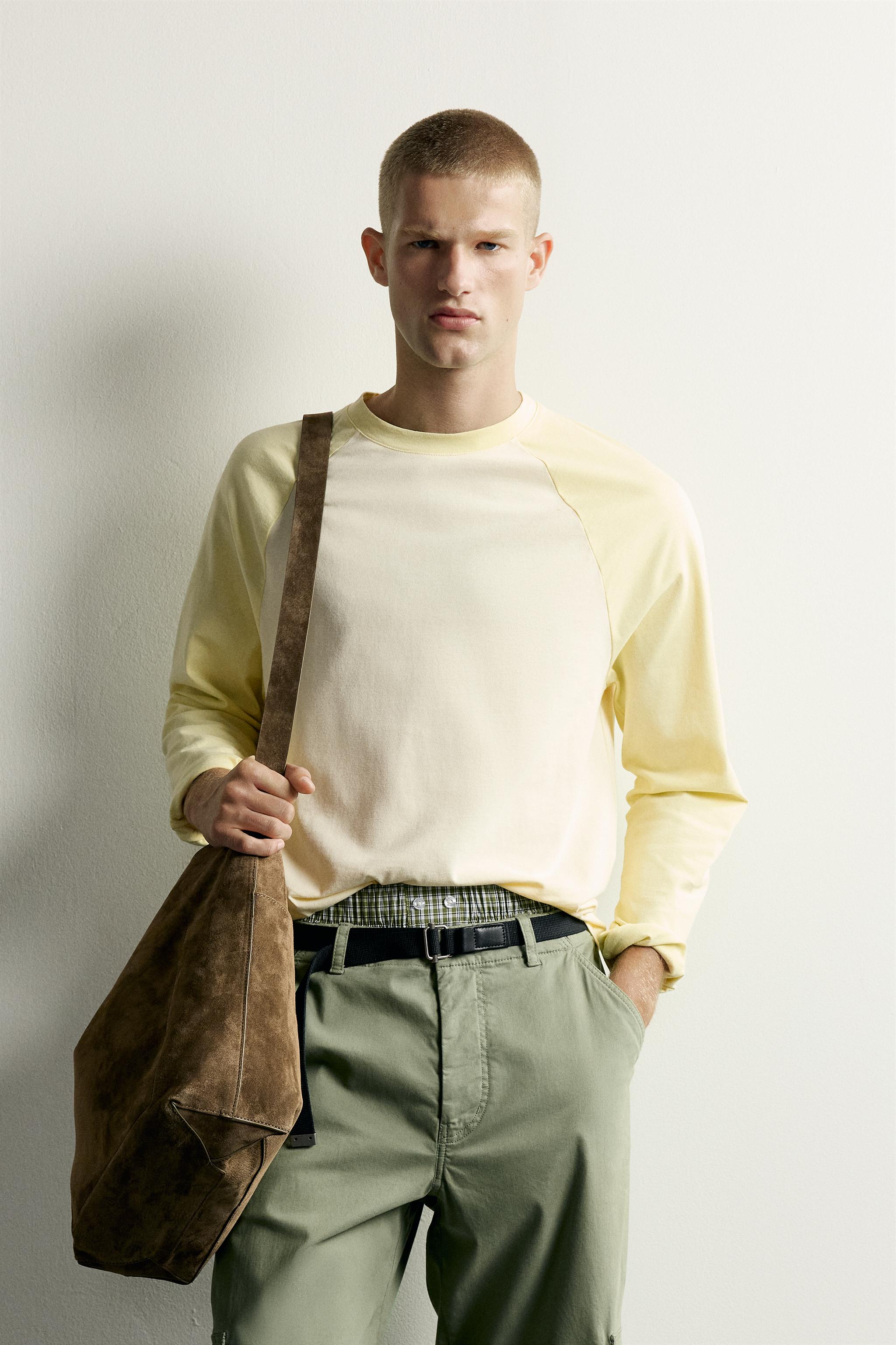 RELAXED FIT COLOR BLOCK T-SHIRT — Apple green
