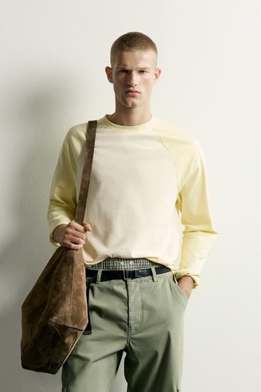 Zara RELAXED FIT COLOR BLOCK T-SHIRT - Apple green