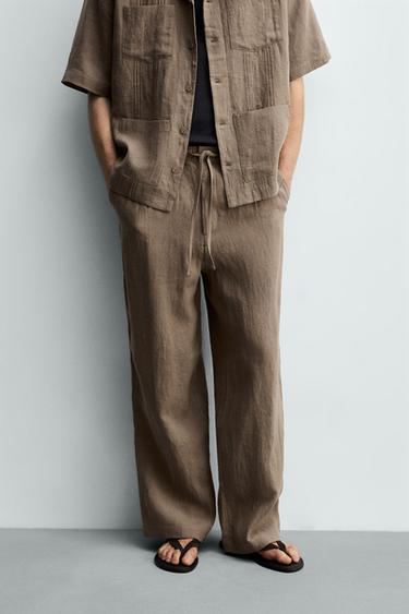 PANTALÓN RELAXED FIT 100% LINO - Marrón / Topo de Zara