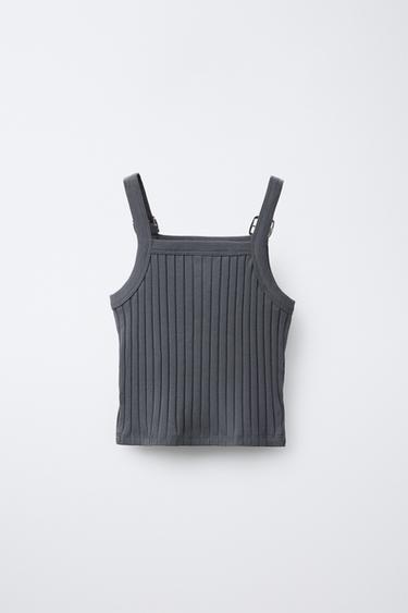 RIBBED BUCKLE STRAP T-SHIRT - Anthracite grey by Zara - Image 1