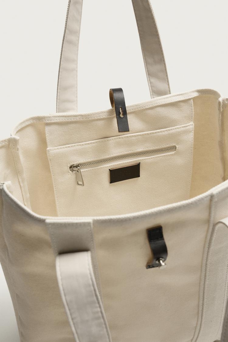 BOLSO TOTE DE TELA CON CIERRE DE CUERO 4