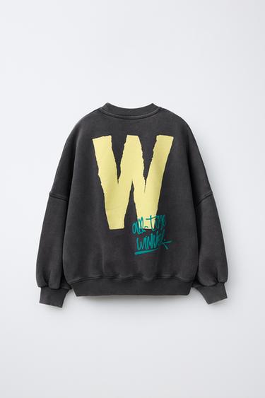 FADED-EFFECT SLOGAN T-SHIRT - Anthracite grey by Zara - Image 1