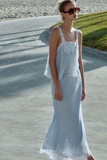 LACE MIDI SKIRT - Pastel blue by Zara - Image 9