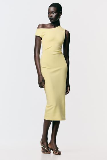 Zara RUCHED MIDI DRESS - Yellow - Image 0