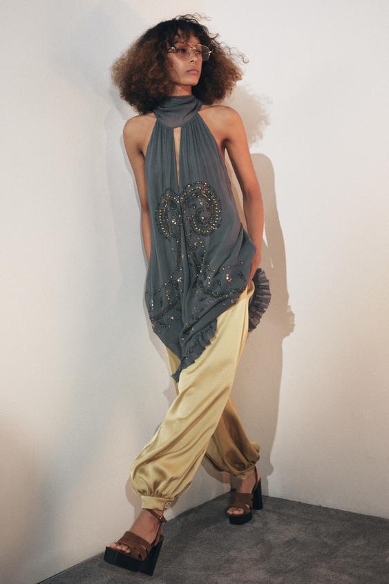 ZW COLLECTION EMBROIDERED HALTER DRESS