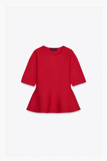 Zara BASIC KNIT PEPLUM TOP - Red