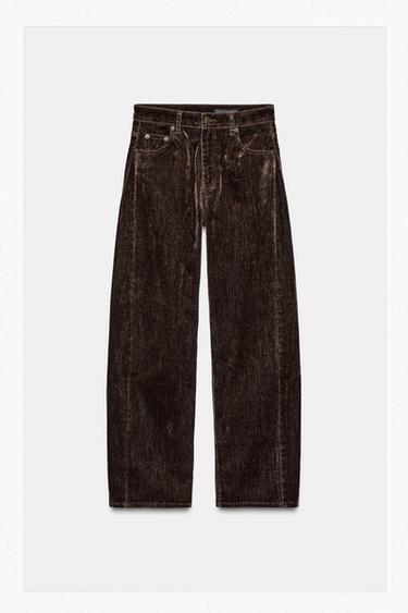 ZW COLLECTION HIGH-WAIST FLOCKED BALLOON JEANS - Brown by Zara