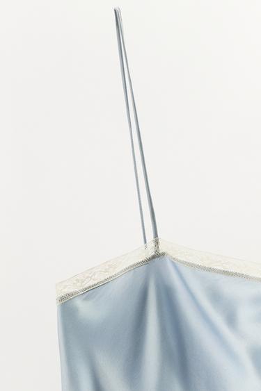ROBE STYLE LINGERIE 100% SOIE ET DENTELLE - bleu ciel chiné de Zara - Image 6