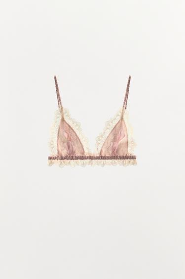 STRIPED LACE BRA - Pink / White by Zara