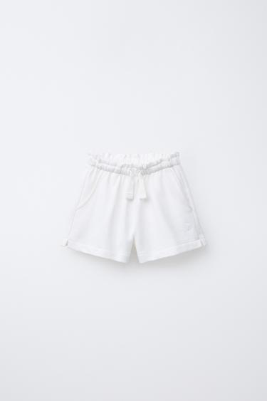 Zara BASIC EMBROIDERED FLOWER PLUSH SHORTS - White