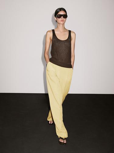 Zara Linen knit top with round neckline - Chocolate - Image 0
