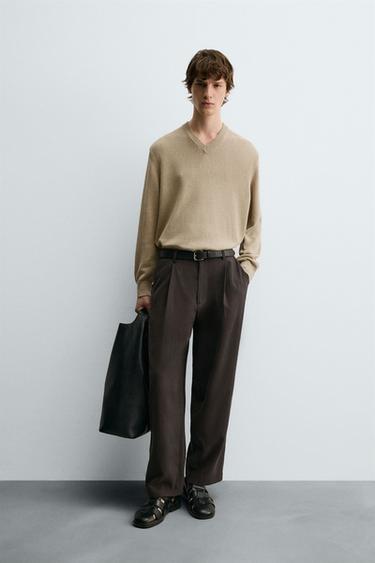 Zara PLEATED FLOWY PANTS - Chocolate