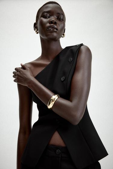 Zara ASYMMETRIC BUTTON VEST - Black