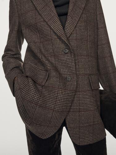 Zara Check wool blend blazer - Brown