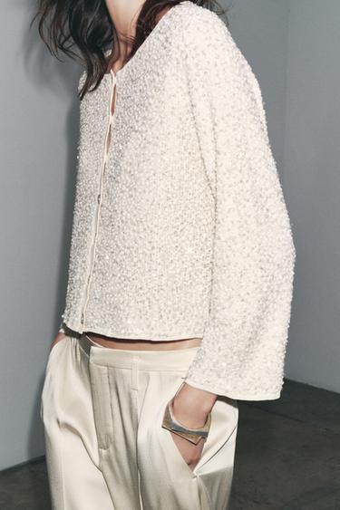 JAQUETA DE TRICÔ COM LANTEJOULAS - Cru da Zara