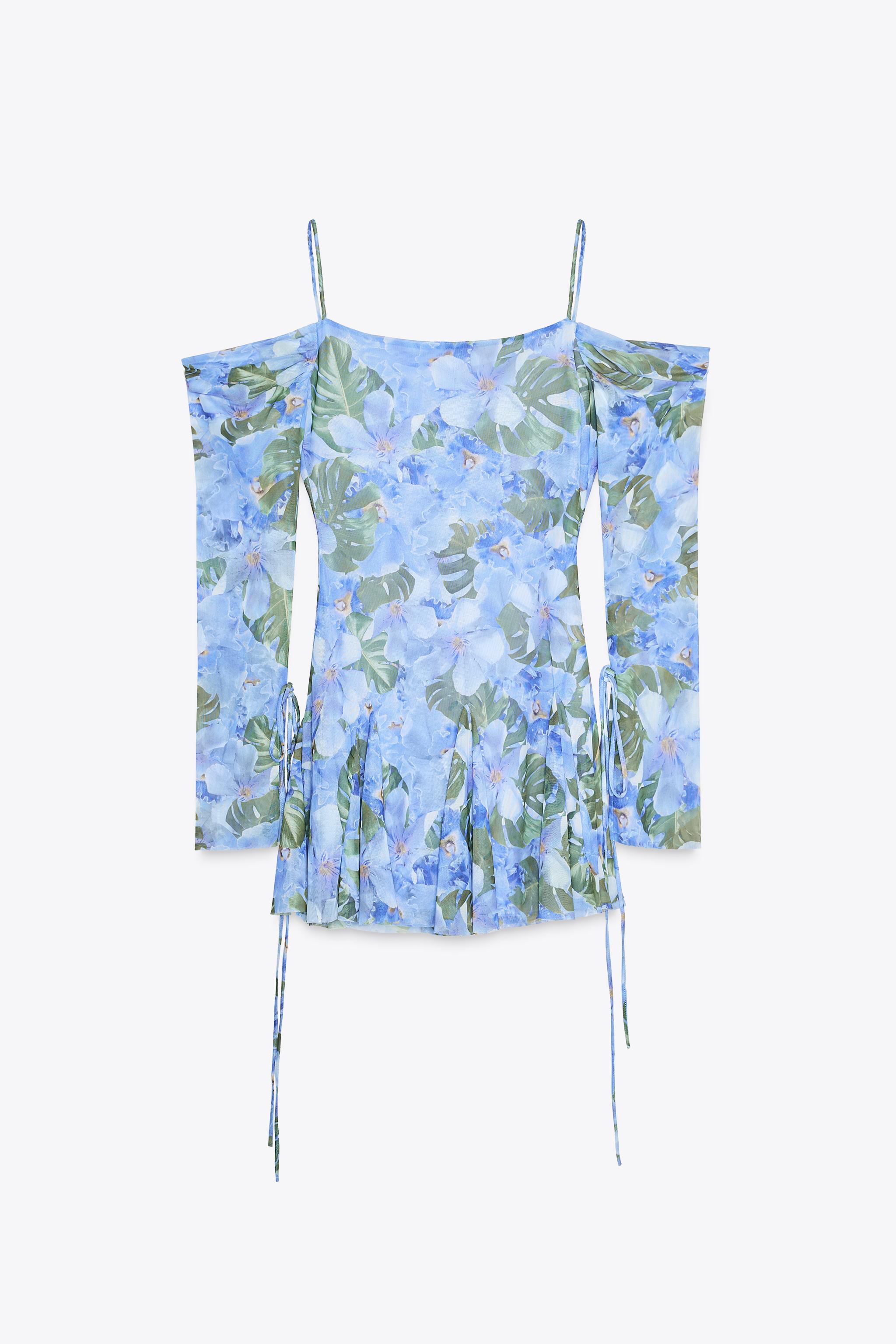 【ZARA】プリント柄チュールワンピース 紫 | 5039/135/117 フラワープリント チュールワンピース - 紫 | ZARA Japan / 日本