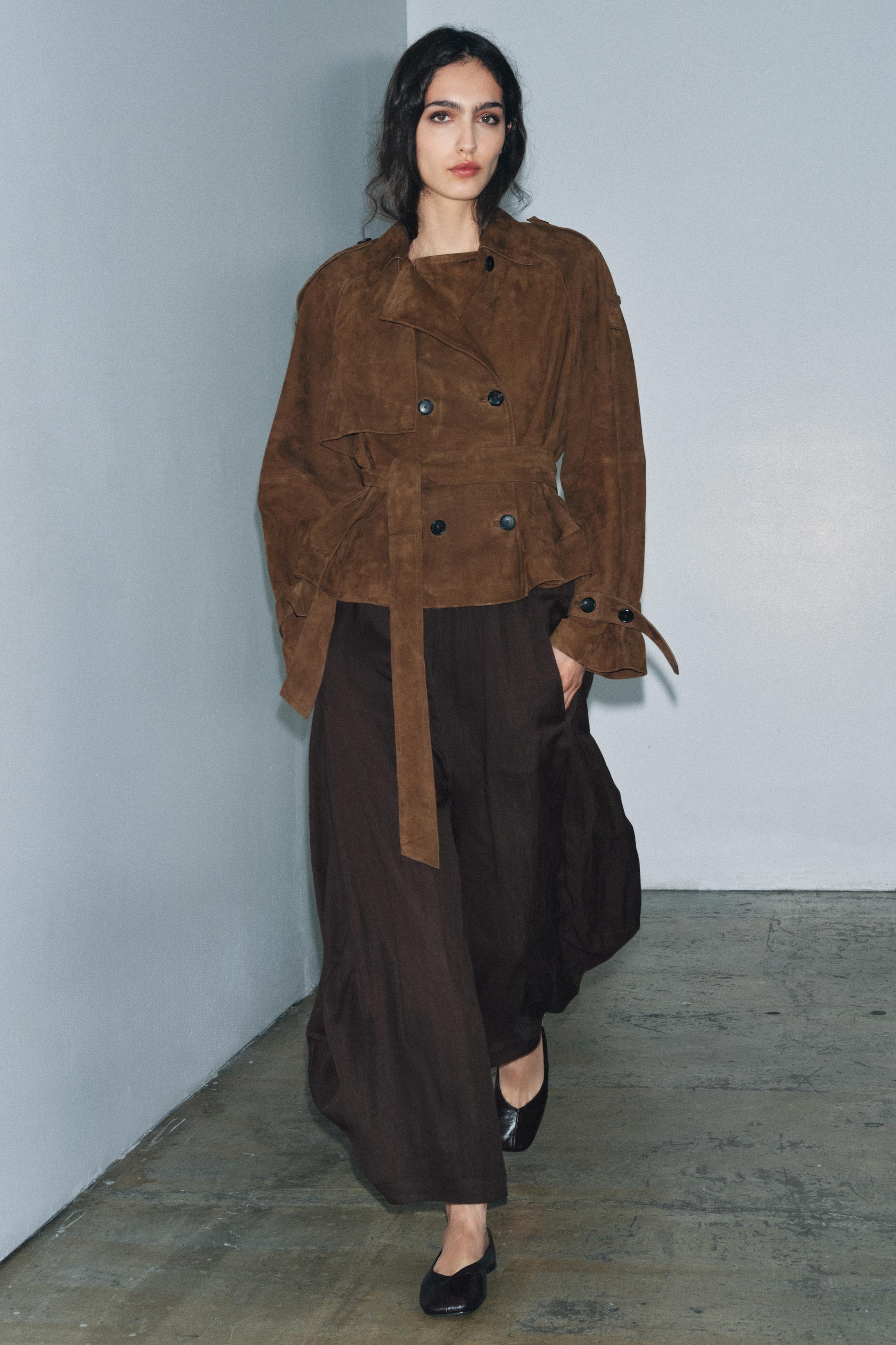 TEXTURED WIDE LEG PANTS ZW COLLECTION - Brown | ZARA Canada