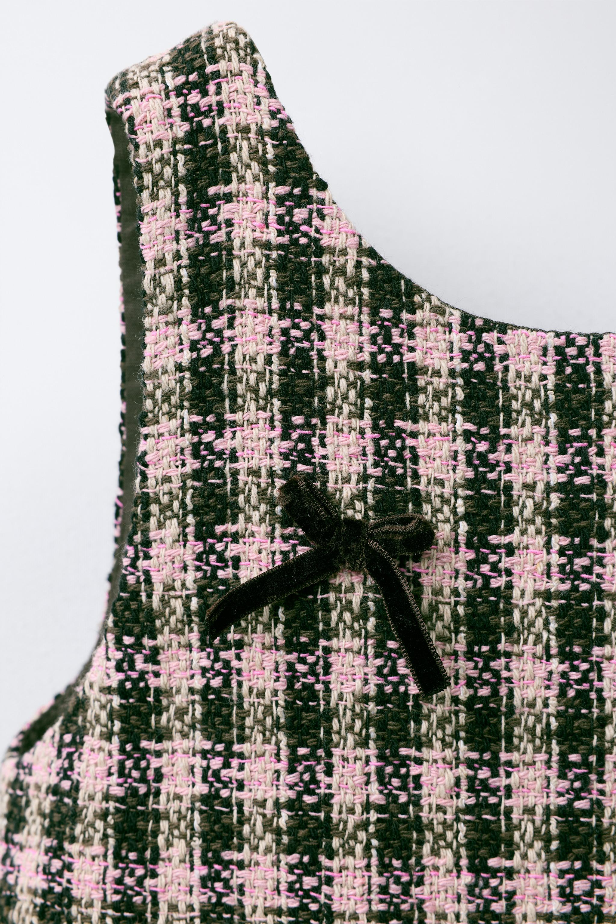 PLAID VELVET BOW PINAFORE DRESS