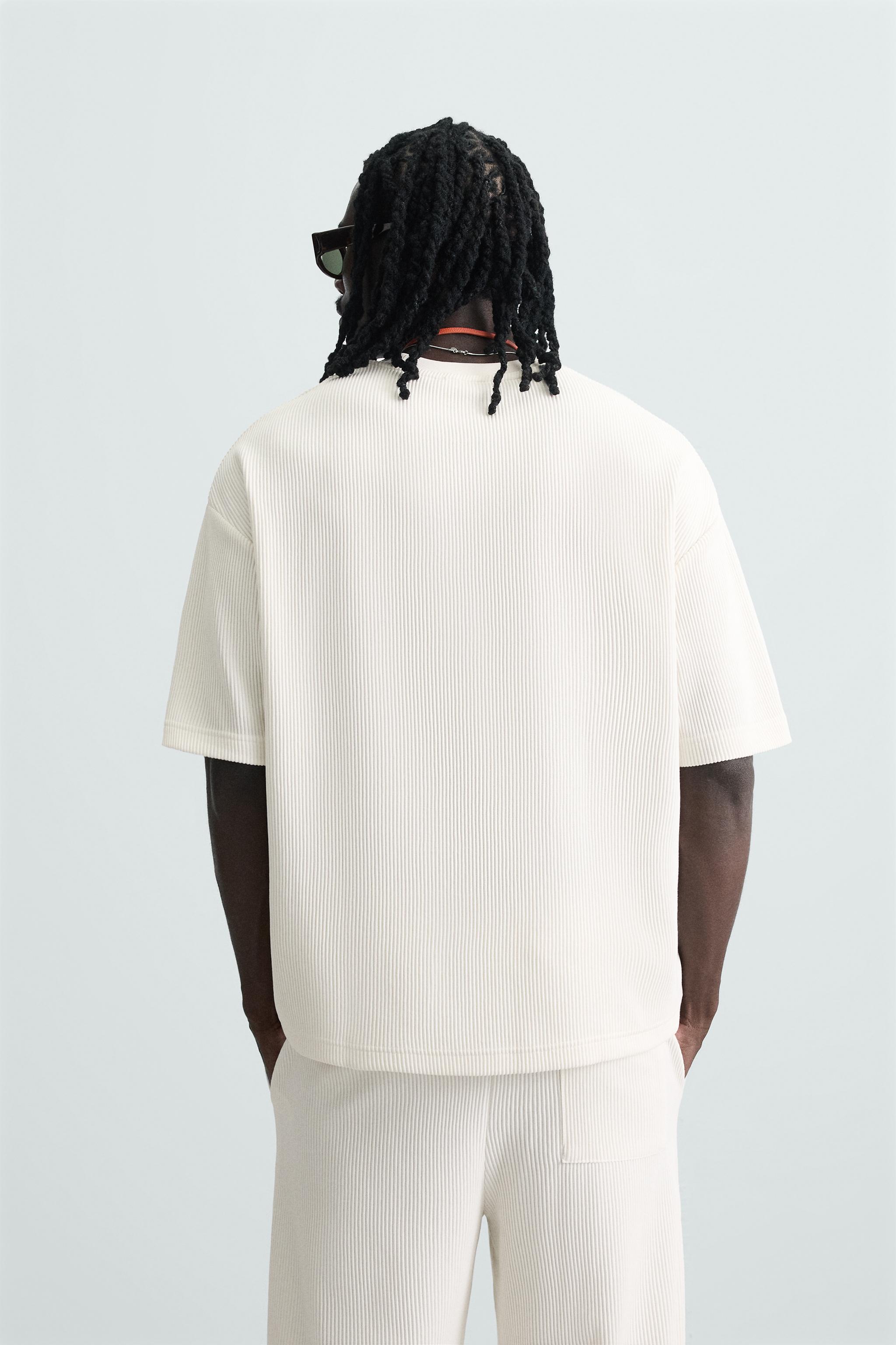 VERTICAL TEXTURED T-SHIRT - Oyster-white | ZARA Canada