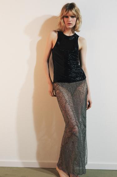 توب ممزوج بخرزات - أسود الخاص بـ Zara - صورة 0