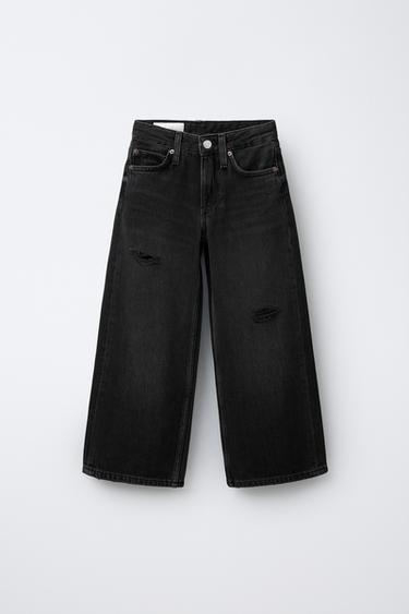 RIPPED WIDE-LEG JEANS - Black by Zara