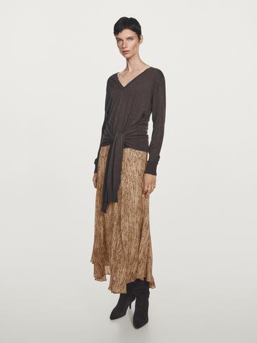 Zara Polka dot print flared midi skirt - Stone