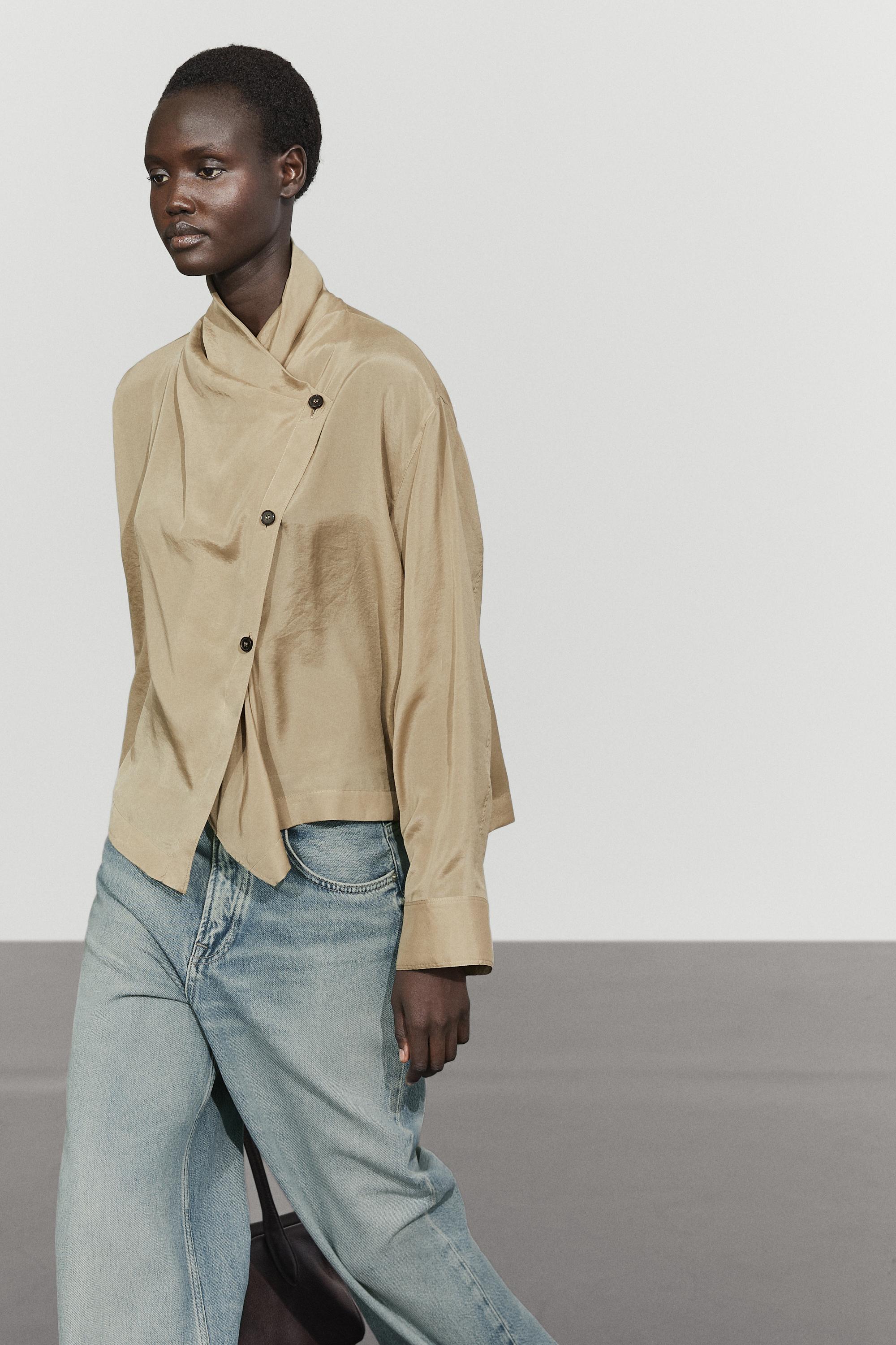 Double-breasted shirt with collar detail — Stone