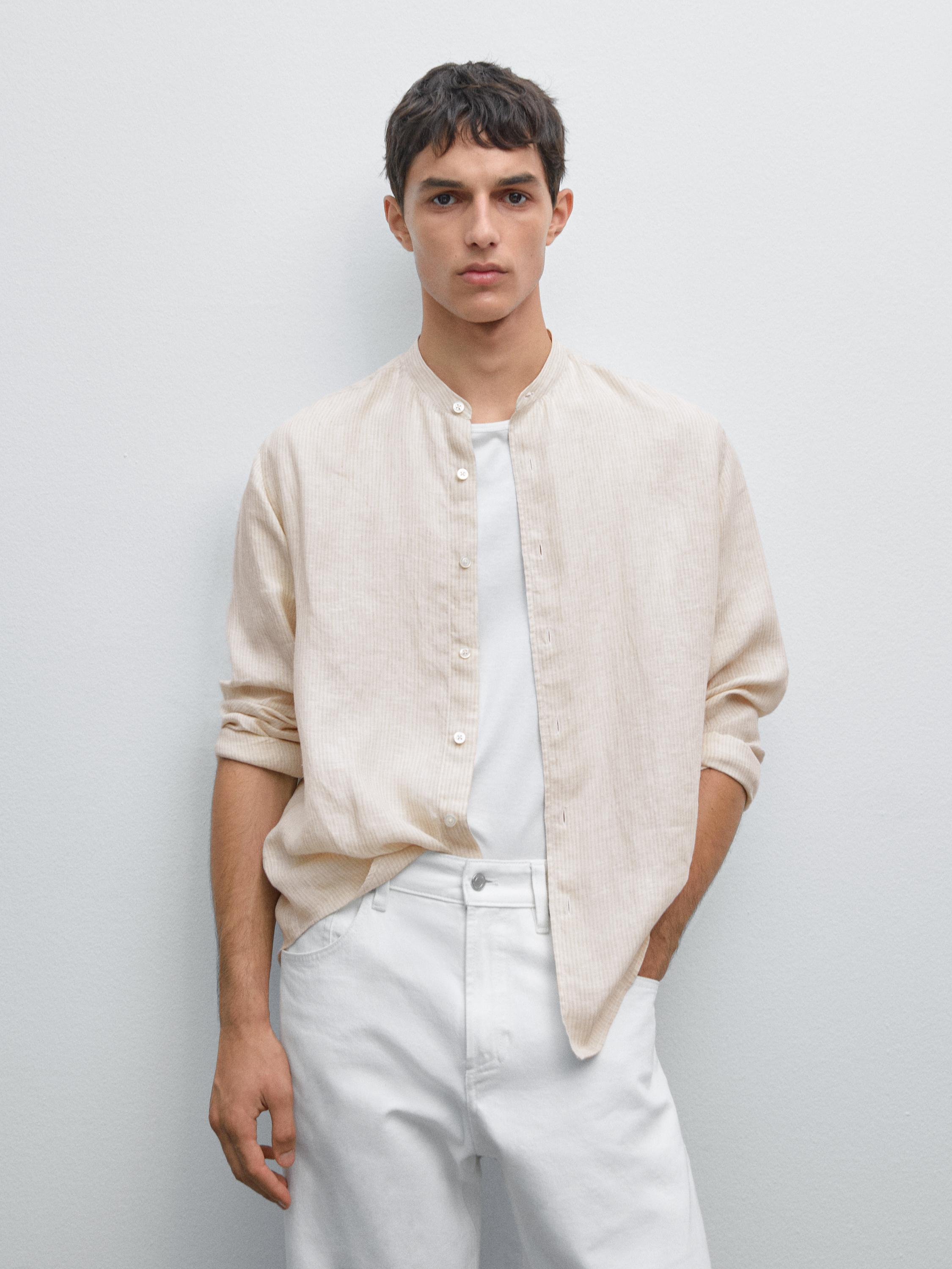 Regular-fit shirt with stand collar