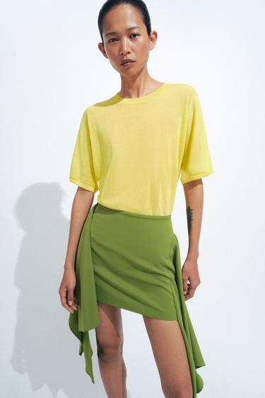 FINE KNIT SHORT SLEEVE TOP - Yellow by Zara
