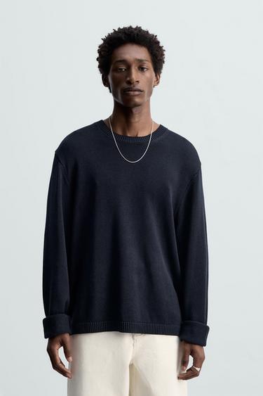 Zara SILK - LINEN SWEATER - Dark navy