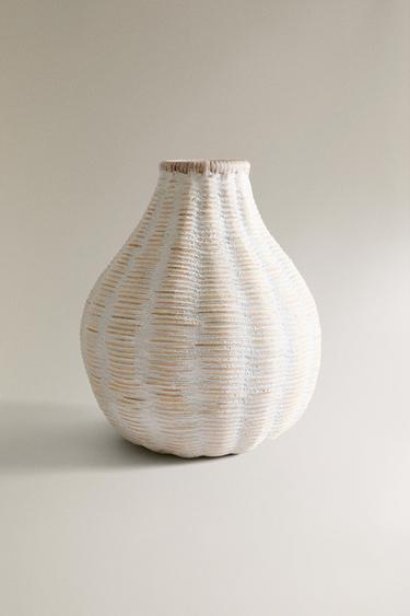 Zara TALL MICROCEMENT BASKET VASE - White
