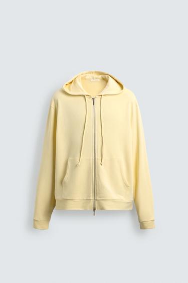 سويت شيرت ليوسيل - قطن بسحاب وغطاء رأس - أصفر فاتح by Zara