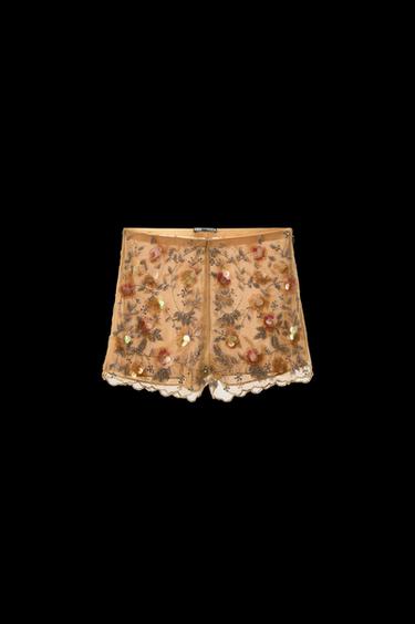 SHORTS MIT SCHMUCKPERLEN UND PAILLETTEN – LIMITED EDITION - Goldfarben von Zara