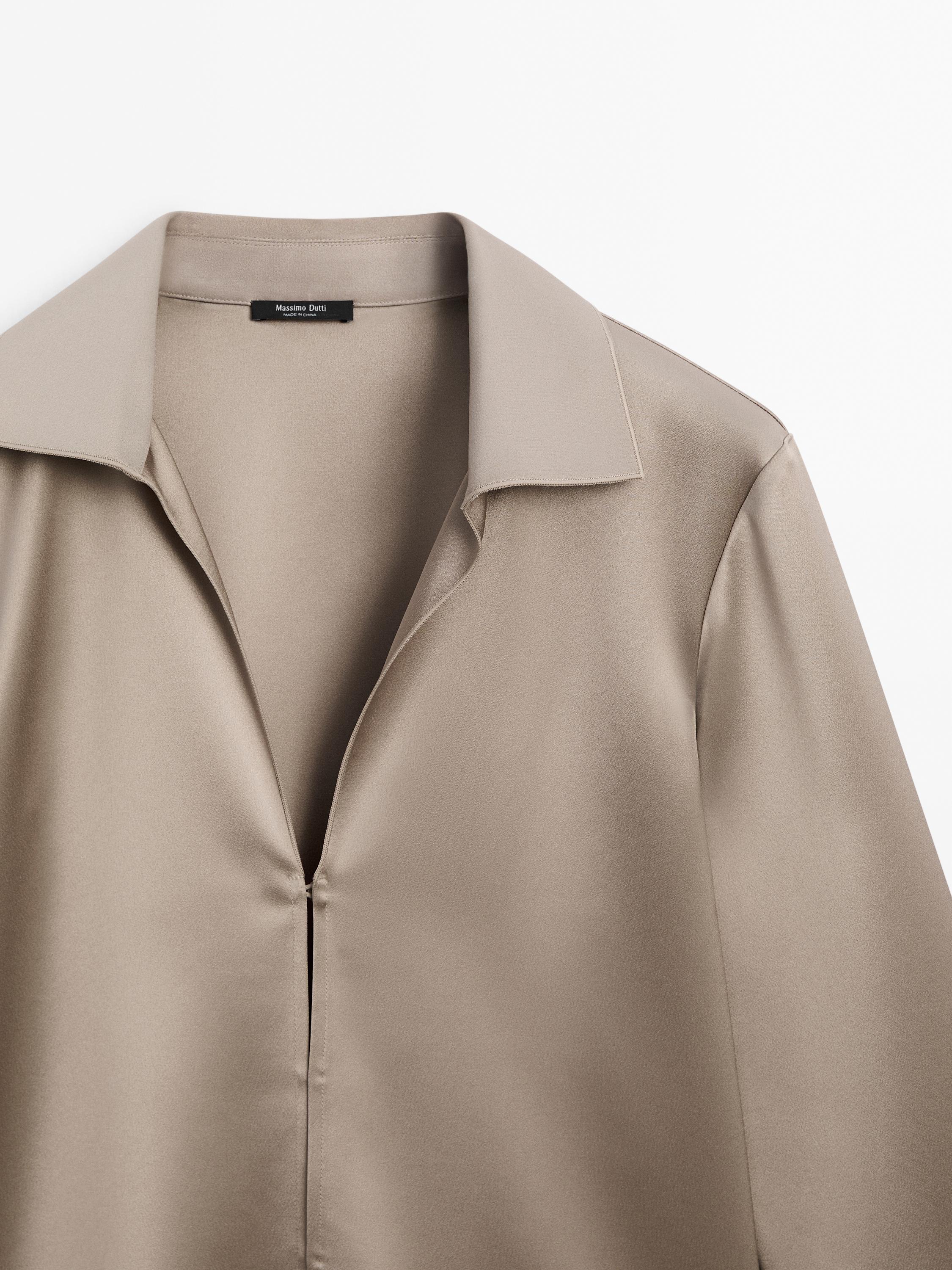 Flowing satin shirt with button details - Mid-ecru | ZARA