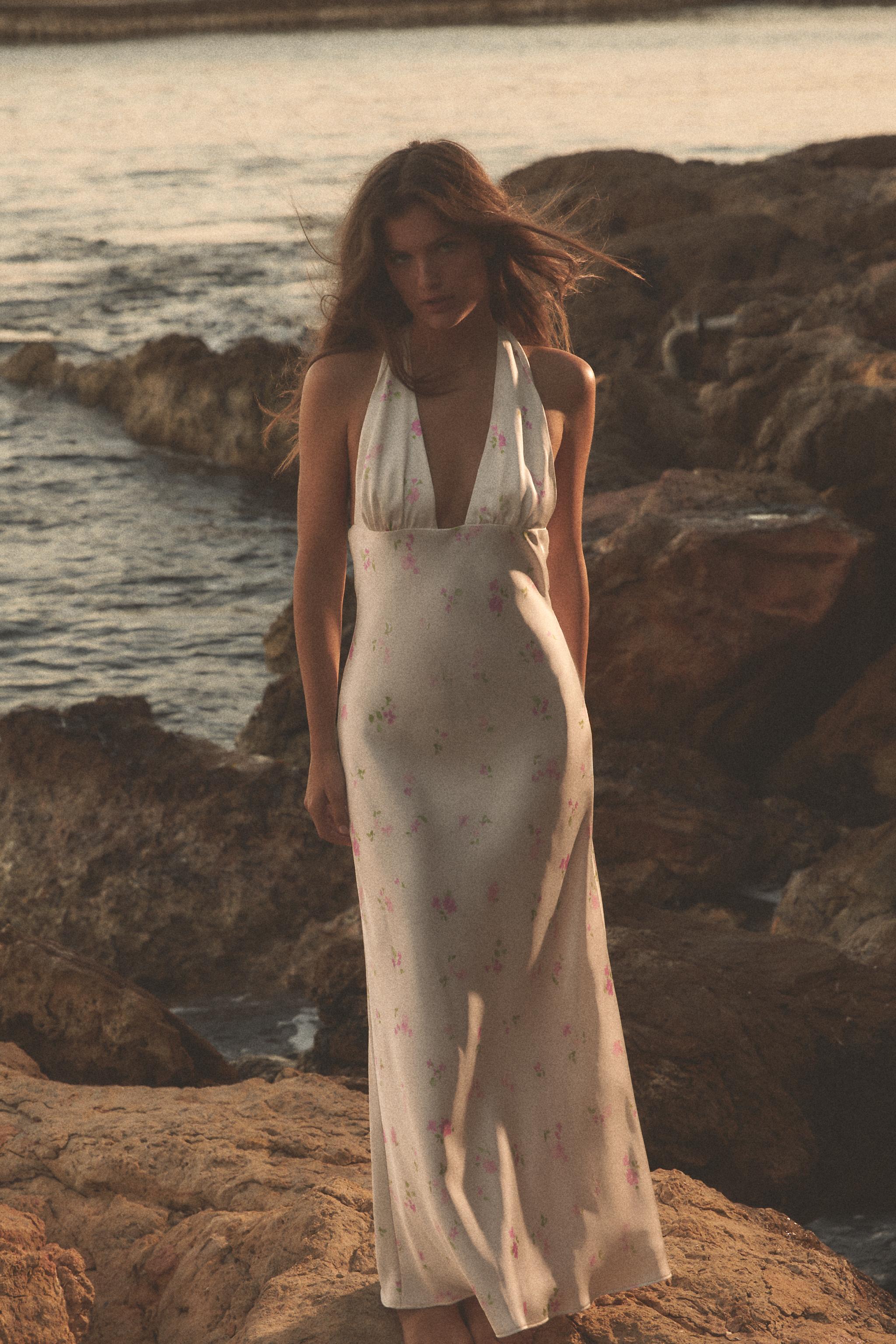 FLORAL SATIN EFFECT MIDI DRESS