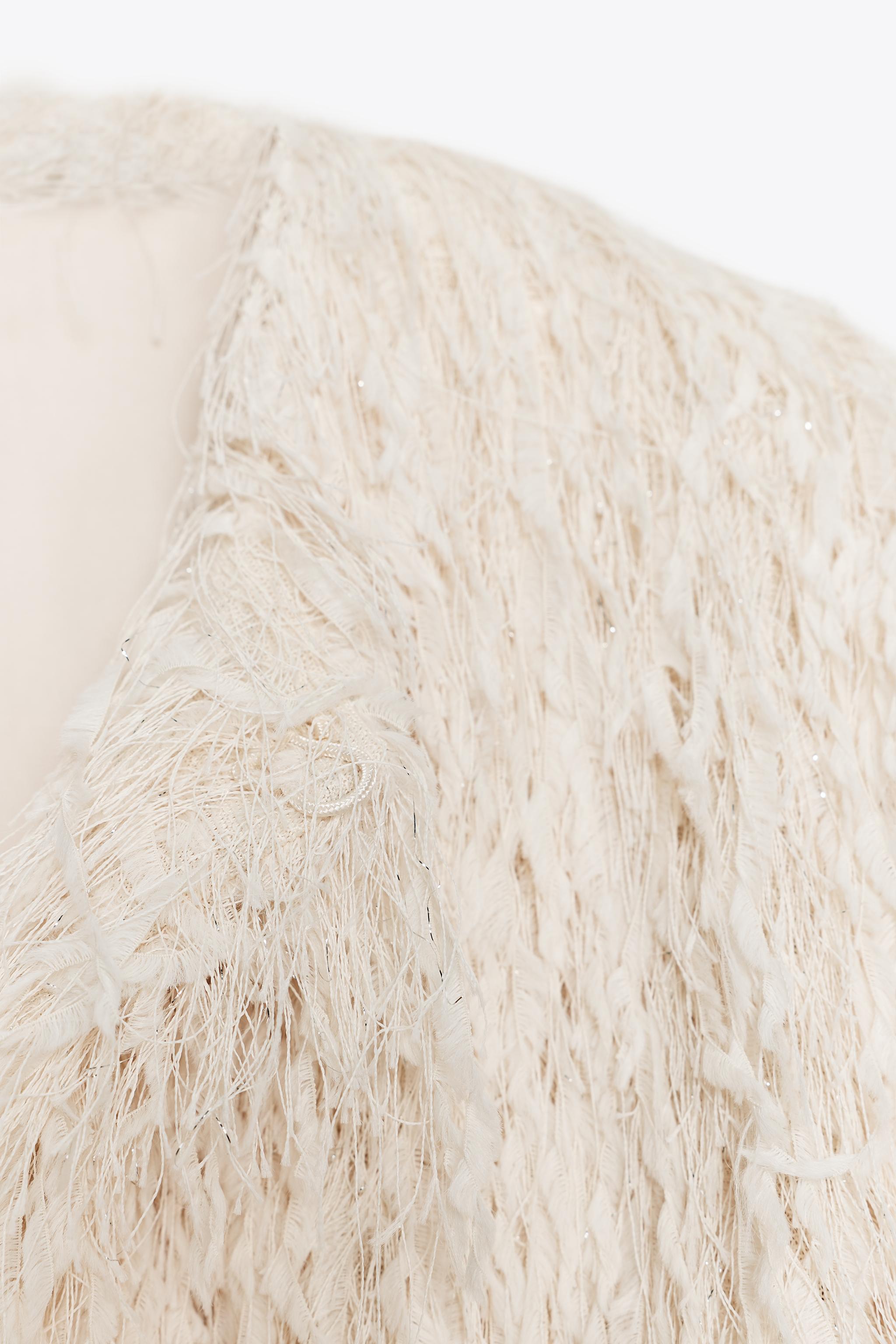 フェザー＆メタリック糸フリンジジャケット - エクリュ | ZARA Japan