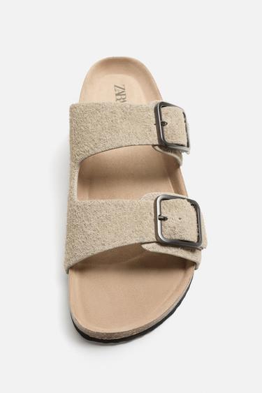 LEDERSANDALE MIT DOPPELRIEMEN - Sandfarbe von Zara