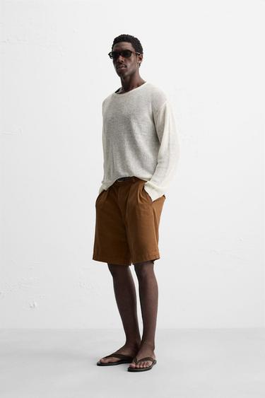 RELAXED FIT PLEATED BERMUDA SHORTS - Caramel by Zara - Image 3