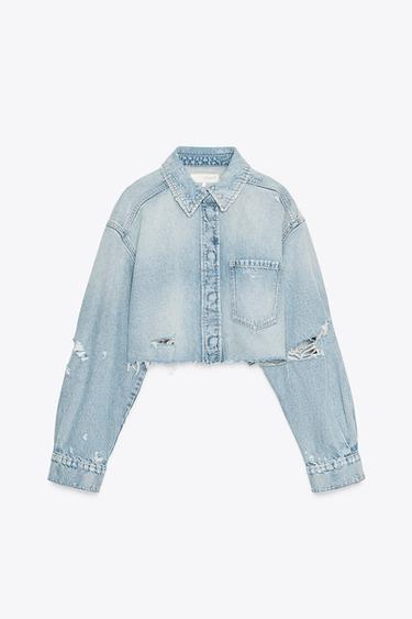 SURCHEMISE COURTE EN JEAN TRF DÉCHIRÉE - Bleu de Zara - Image 5